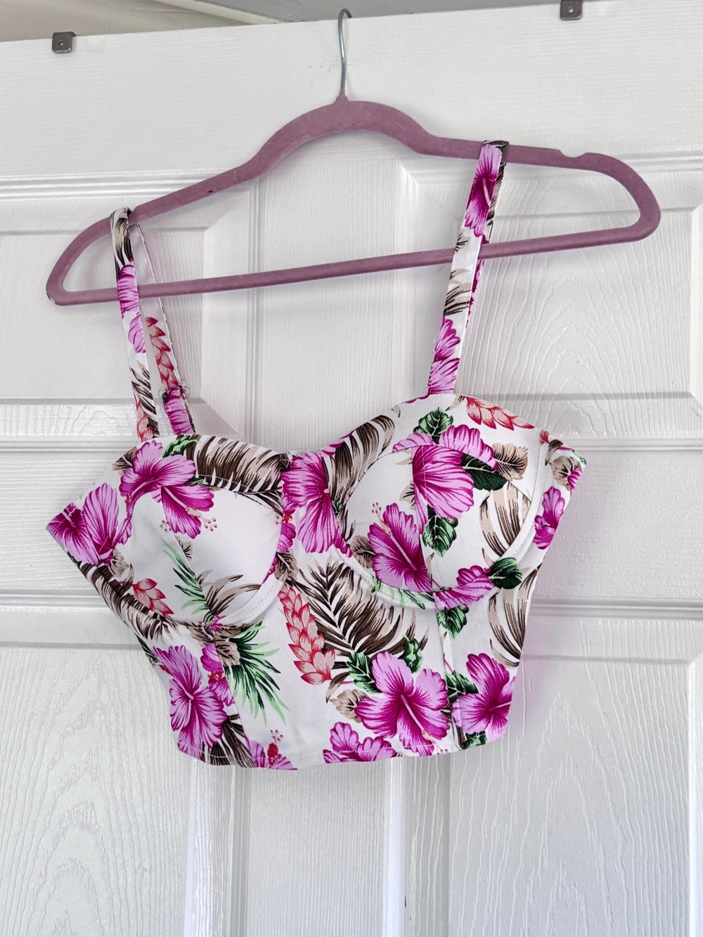 Say What? Tropical Floral Print Bustier Crop Top Juniors L